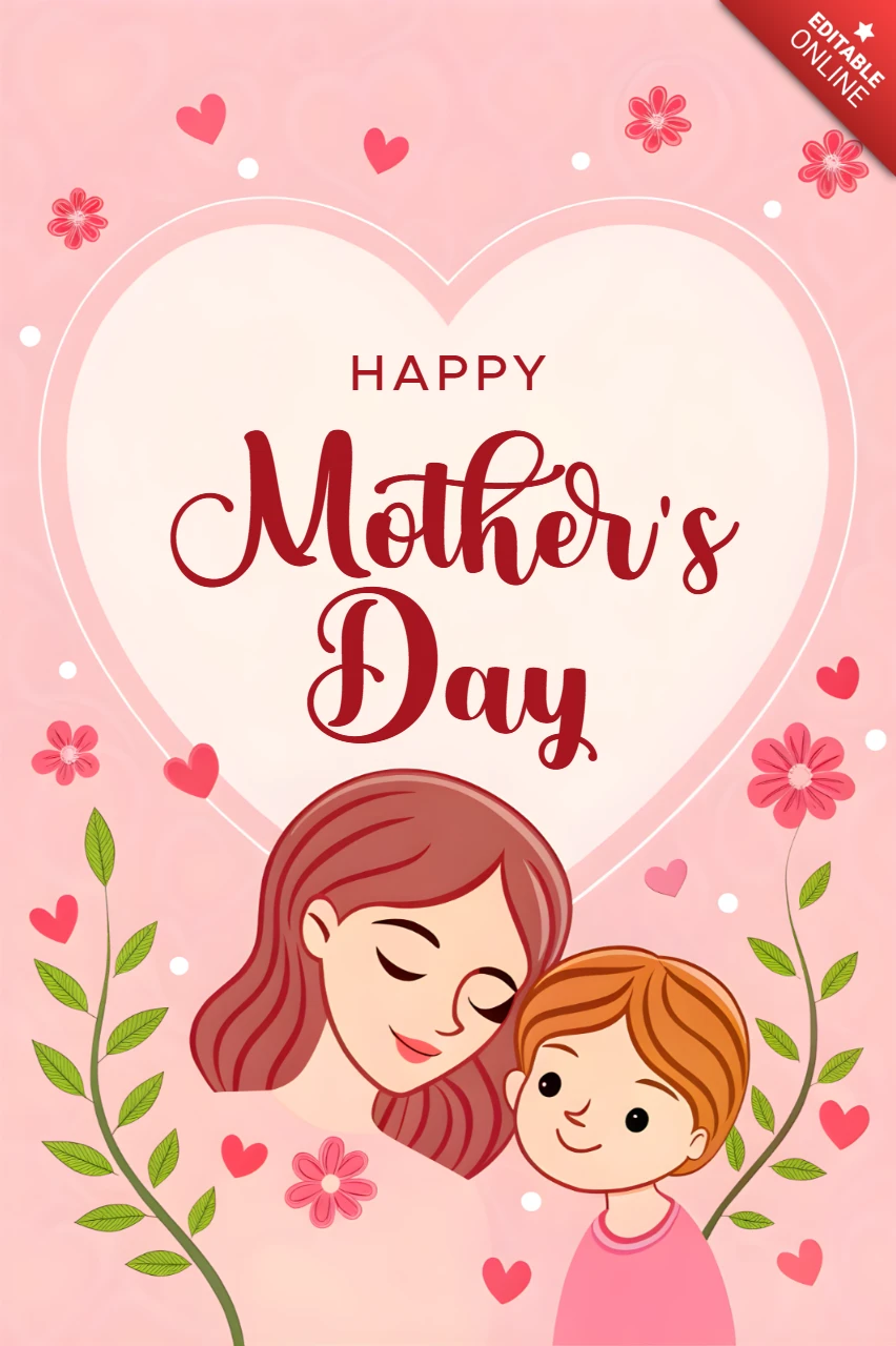 Lovely Happy Mother's Day Editable Template Design in Whimsical Style