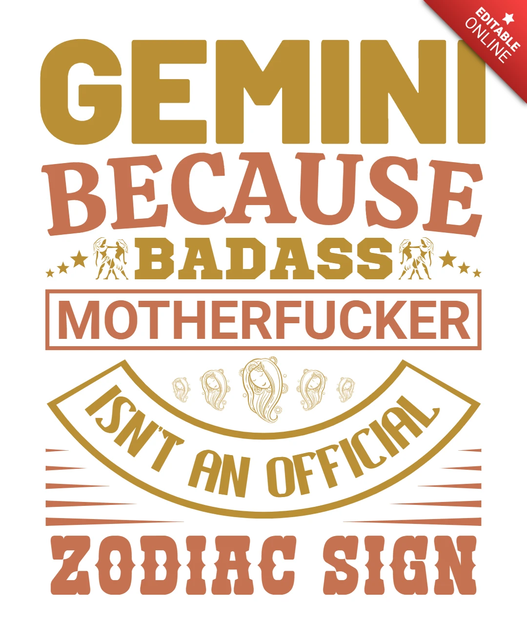 Bold Typography Design Template for Gemini Zodiac Sign