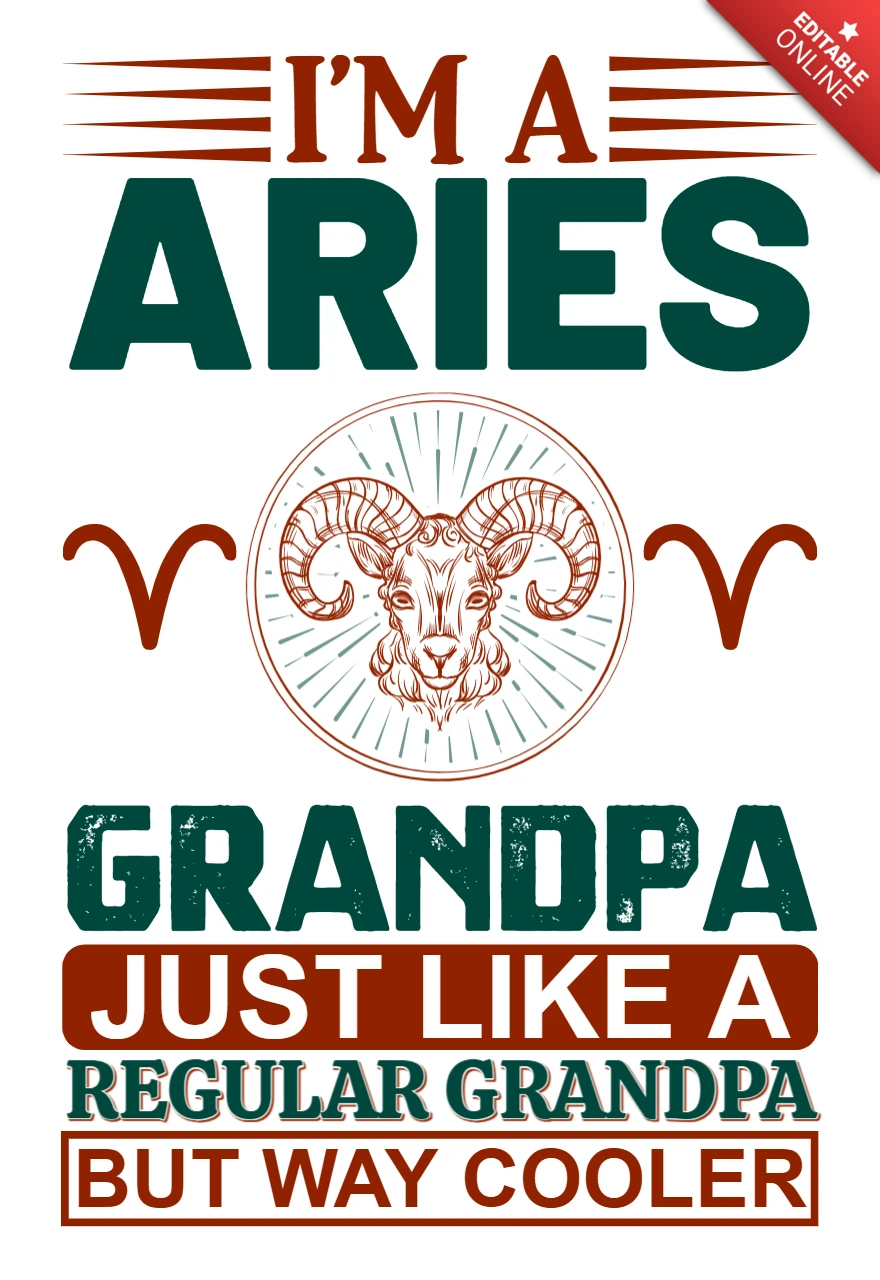 Cool Aries Grandpa Design Template – Editable Vintage Style Graphic