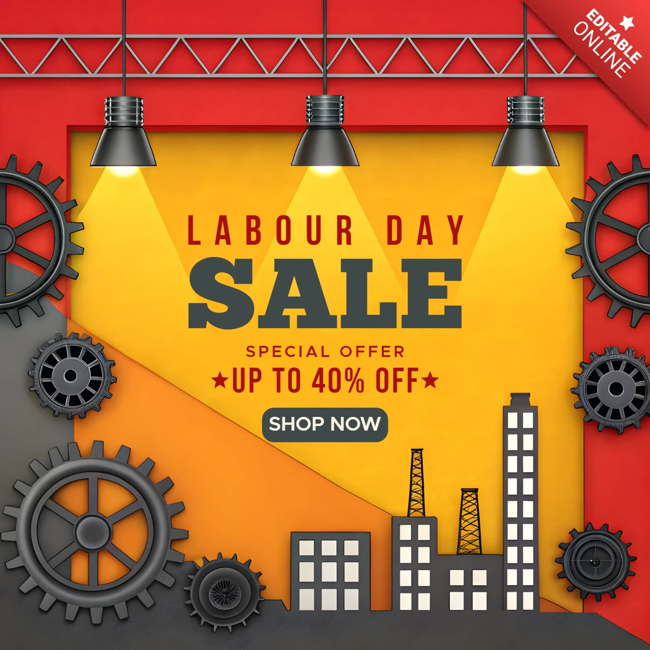 Industrial-Themed Labour Day Sale Template Design - Up to 40% Off
