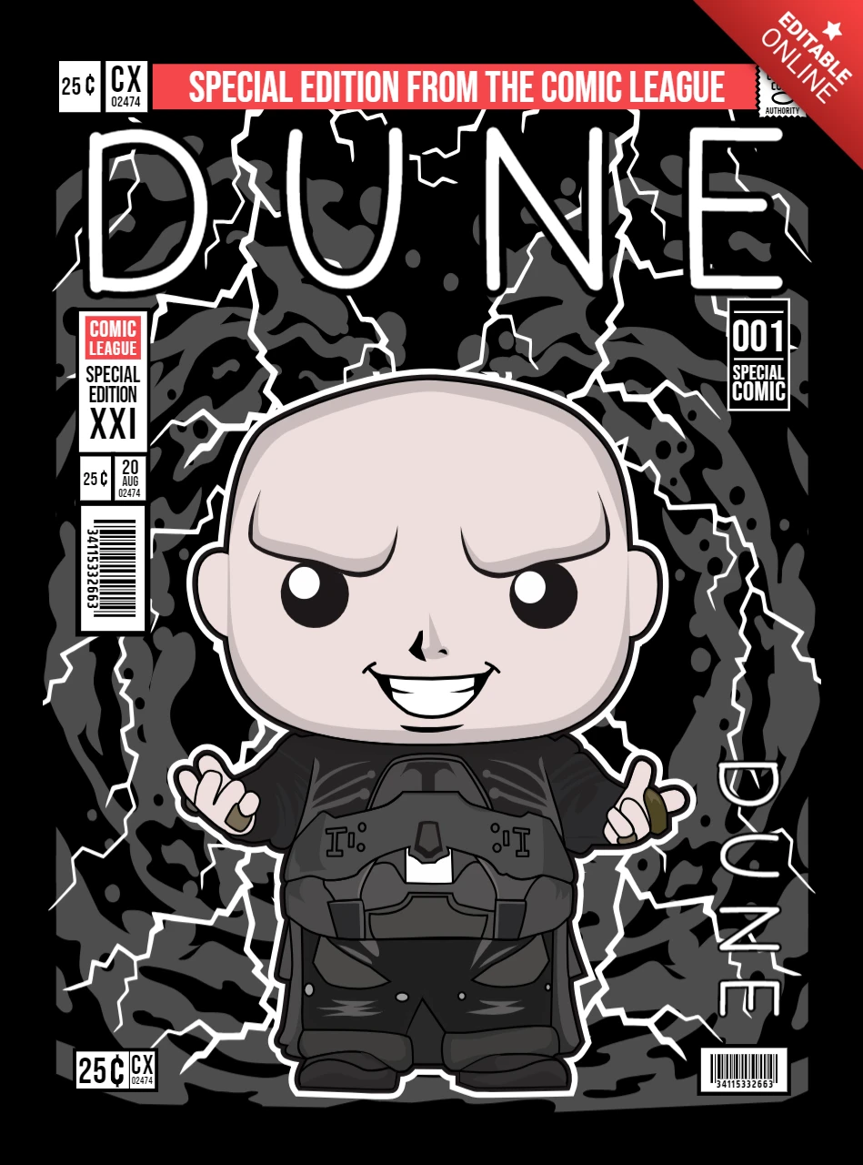 Dune Baron Harkonnen Cartoon Character Magazine Cover Design Template