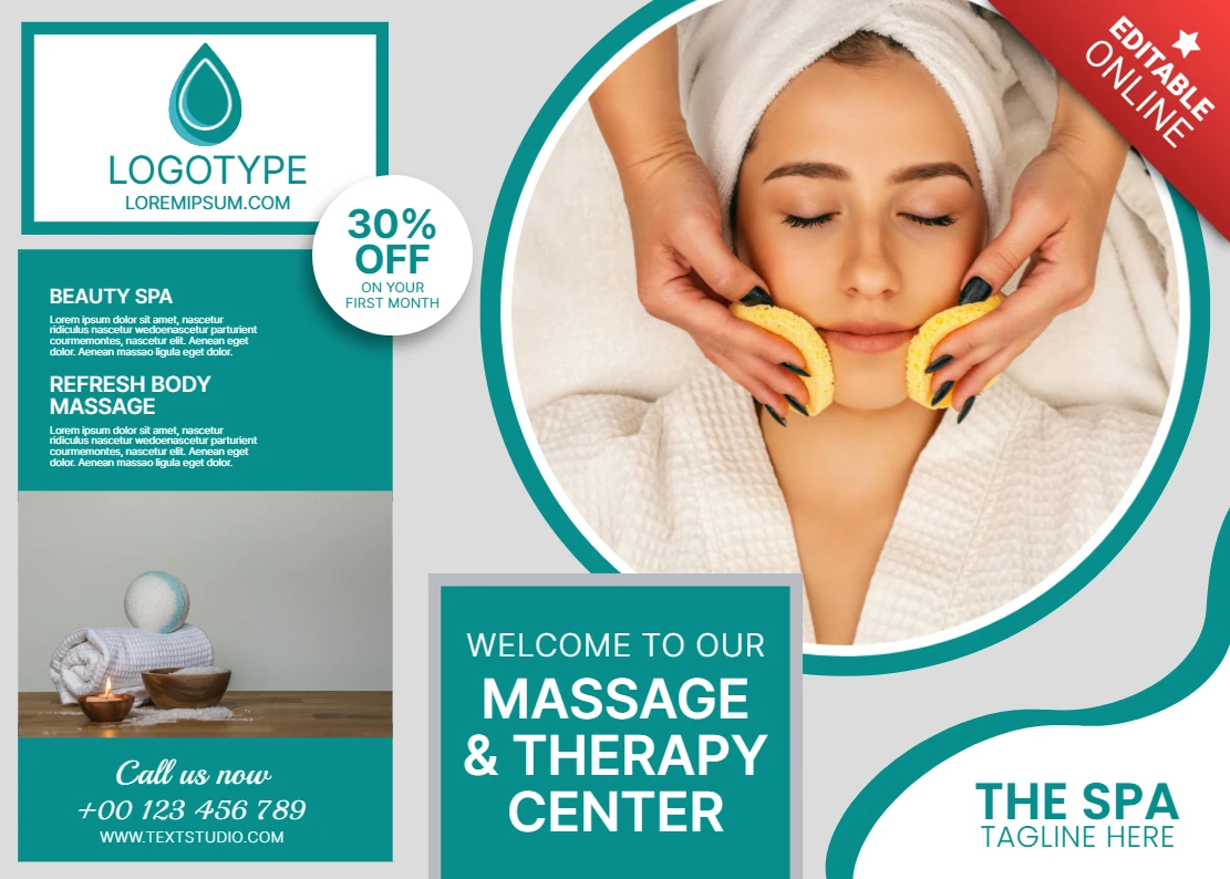 Modern spa tasarım şablonu masaj ve terapi merkezi tanıtımları için