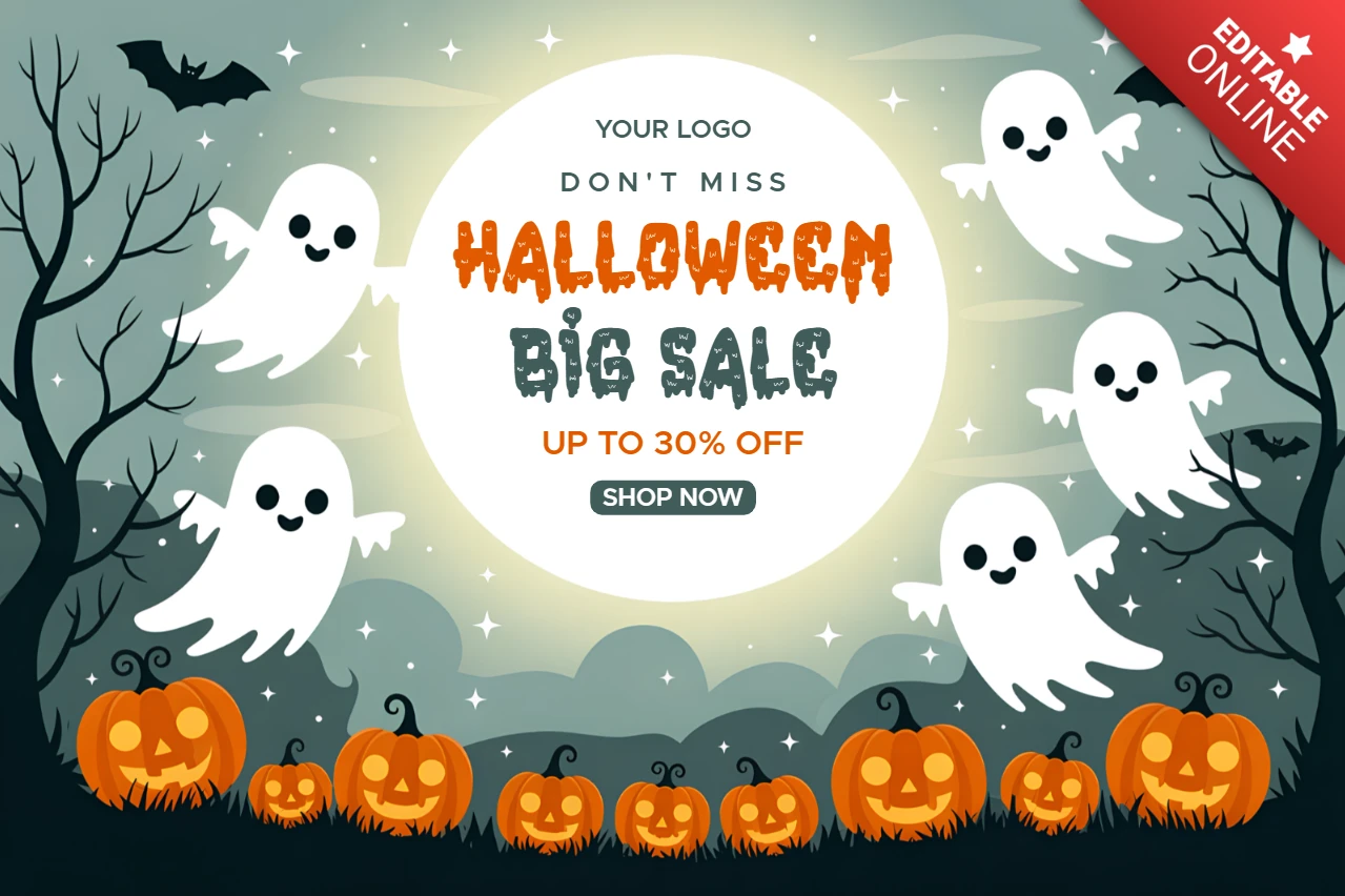 おばけやかぼちゃのあるスプーキーなハロウィンセールデザインテンプレート フライヤー用