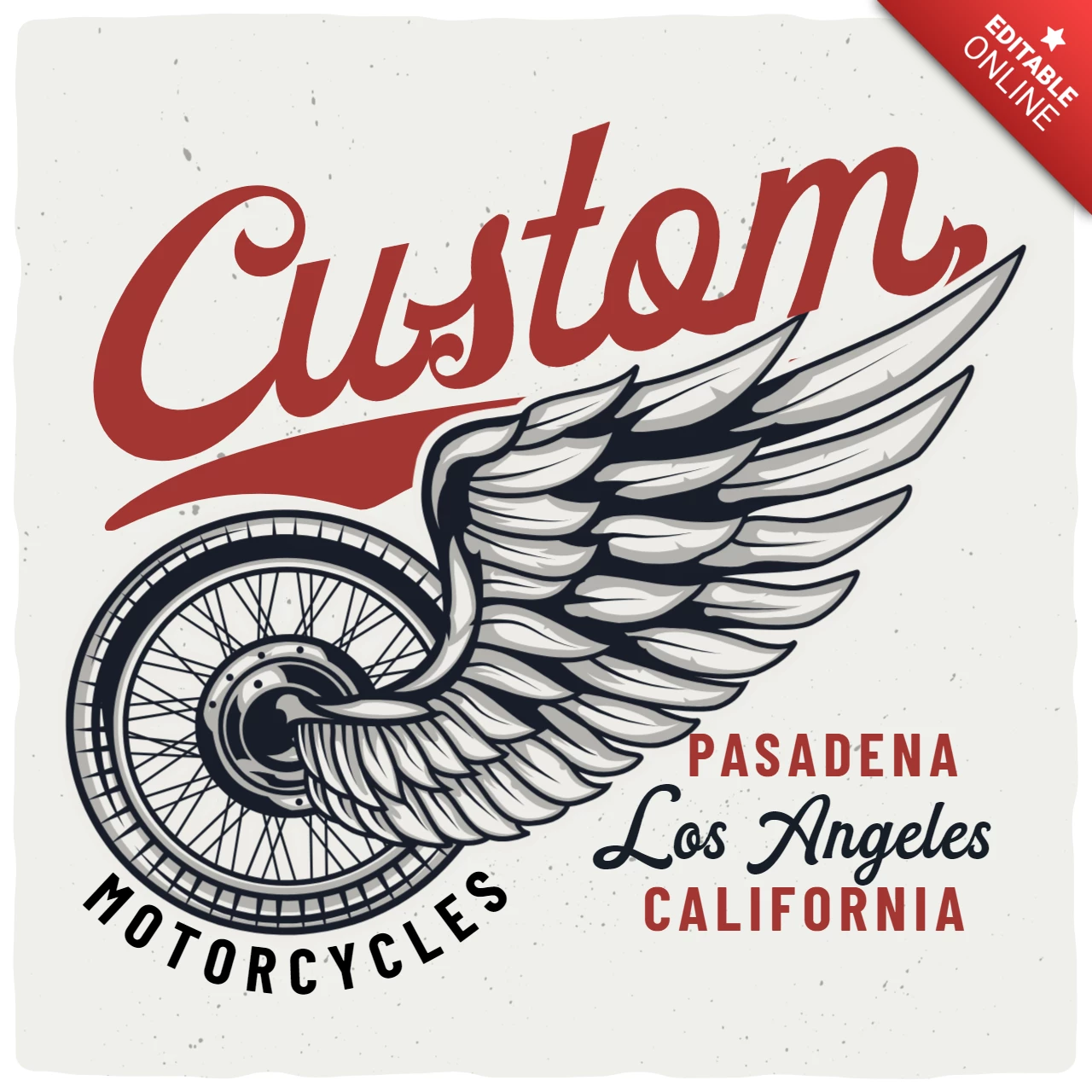 Ilustração vintage de roda de motocicleta e design de pôster de asa