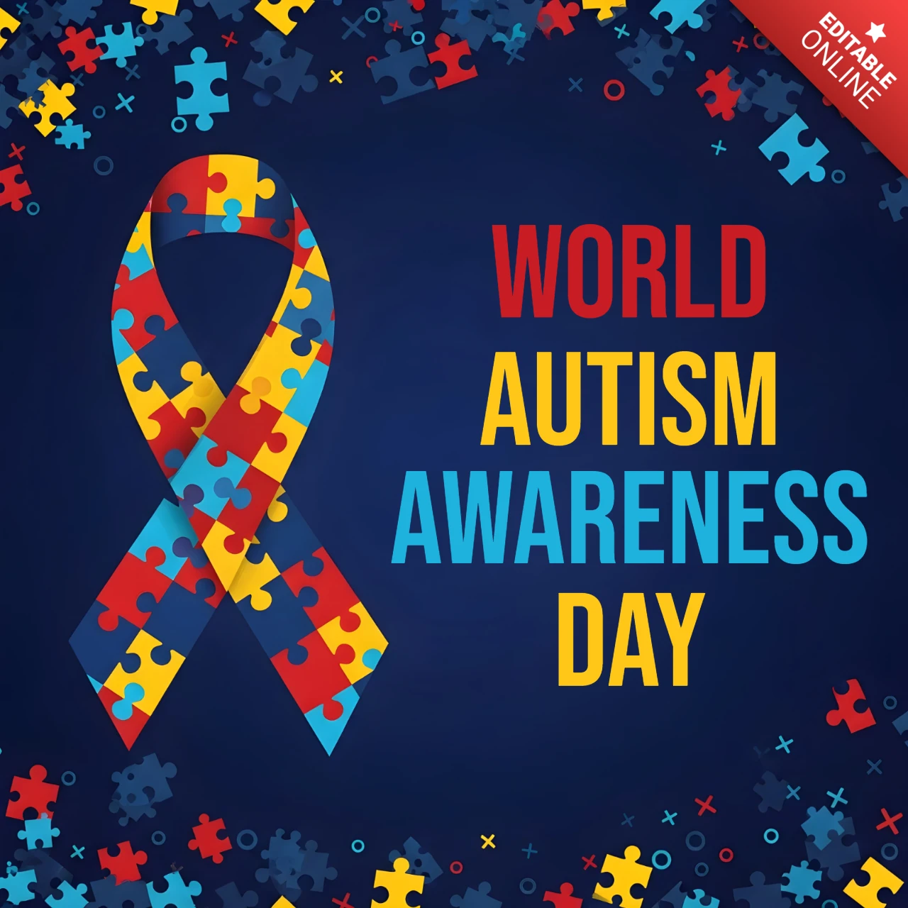 Colorful Puzzle Ribbon Design Template for World Autism Awareness Day Poster