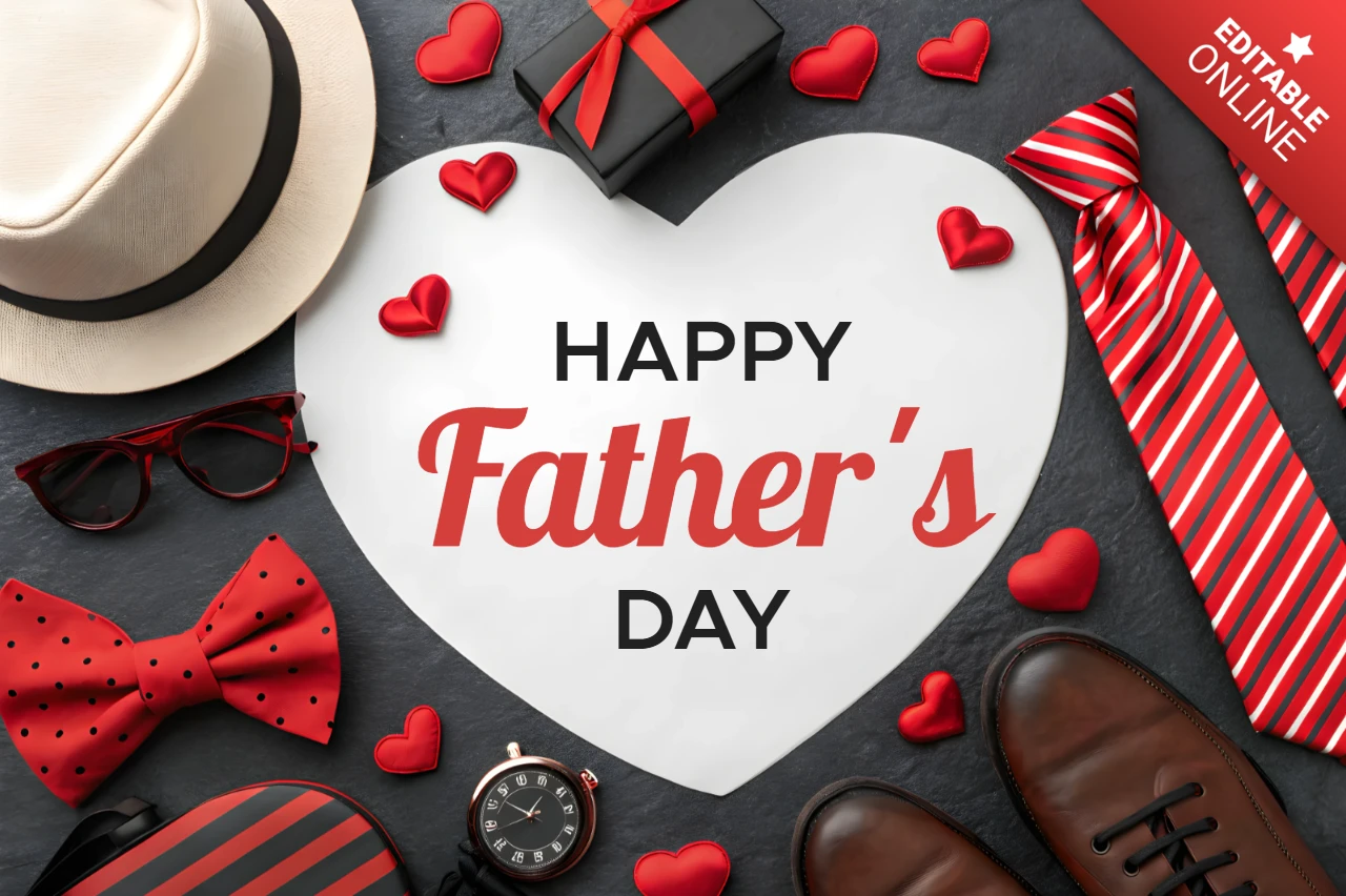 Father's Day Celebration Design Template with Heart and Accessories