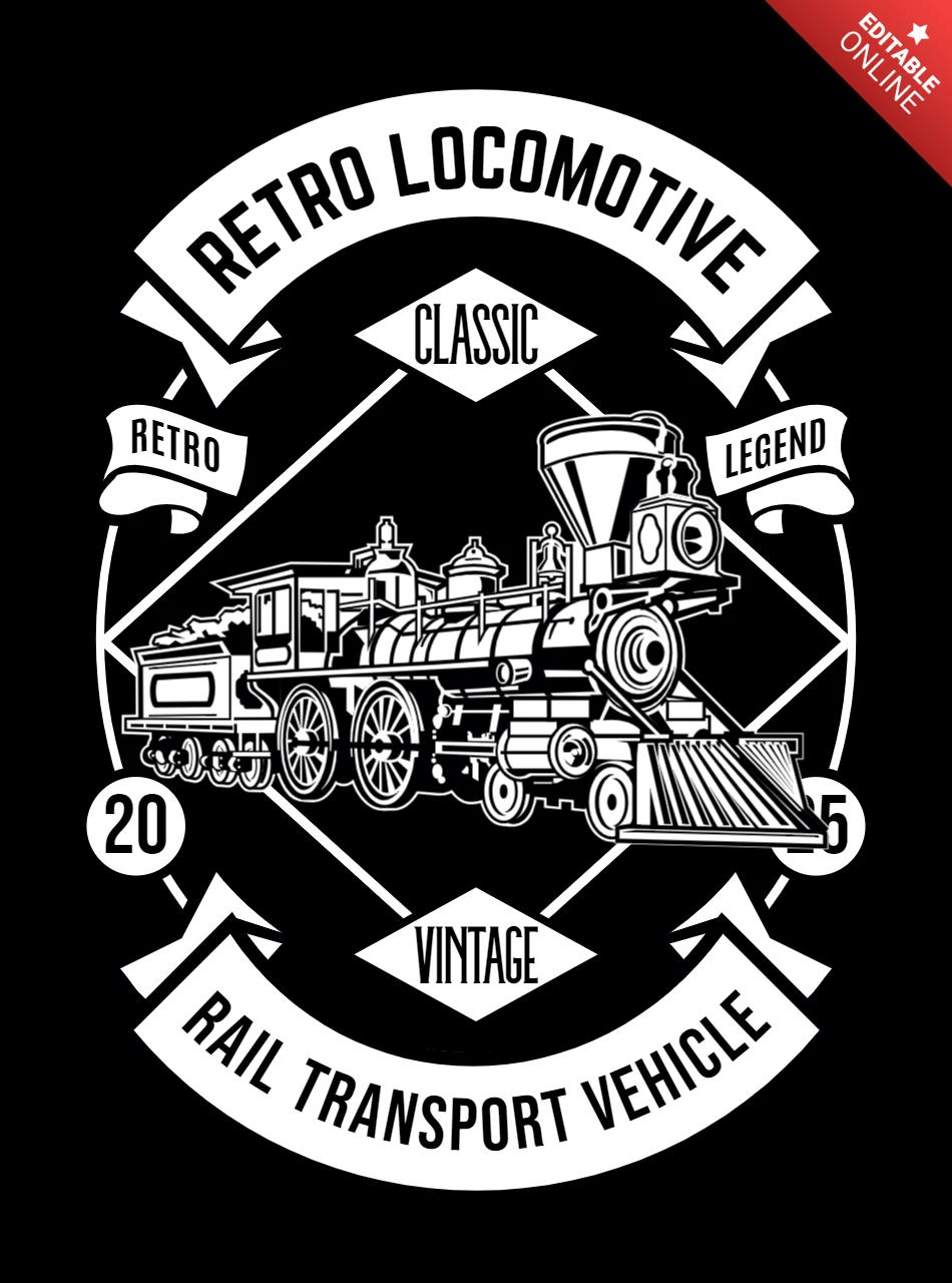 Locomotora retro vehículo de transporte ferroviario plantilla de diseño de camiseta