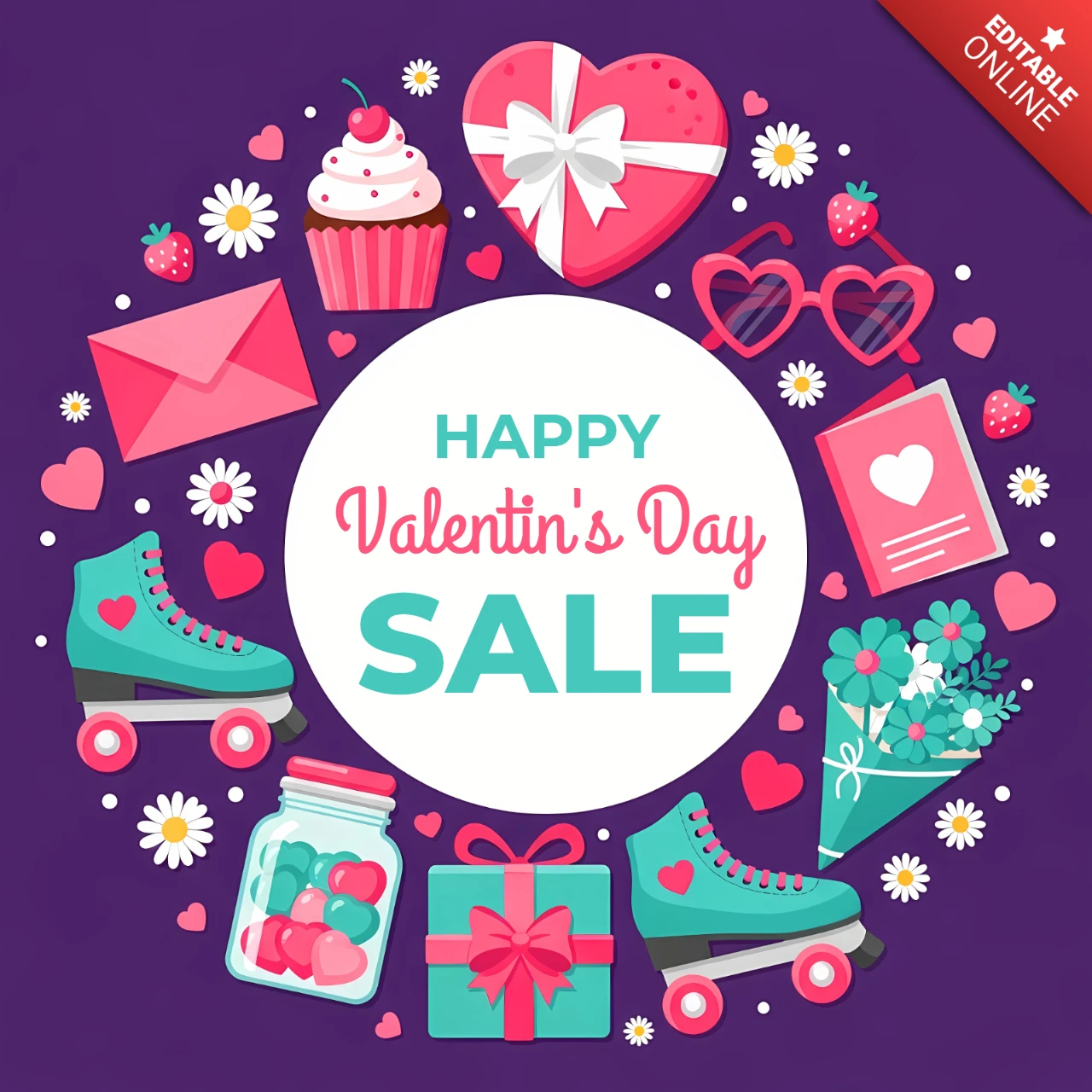 Valentine's Day Sale Template with Colorful Skate Design for Promotional Flyers