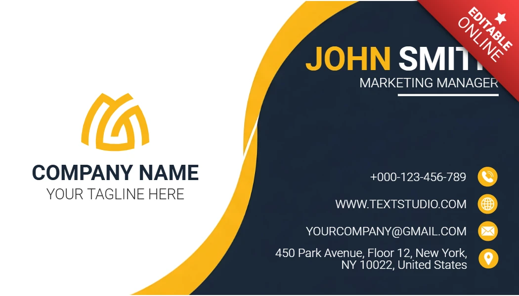 Creative Modern Business Card Template Dark Blue & Yellow Layout with Clean Branding