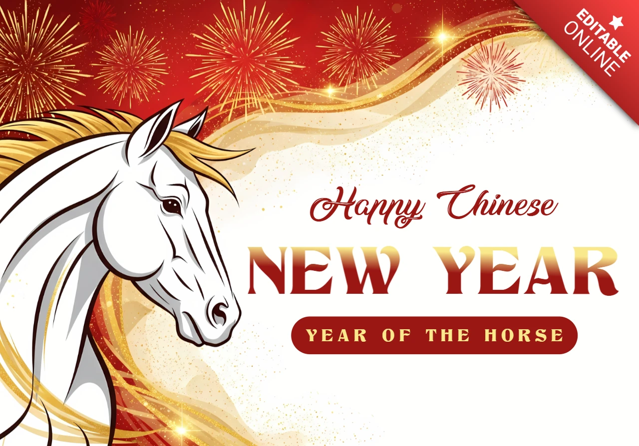 Chinesisches Neujahrs-Pferde-Design-Template für festliche Grußkarten