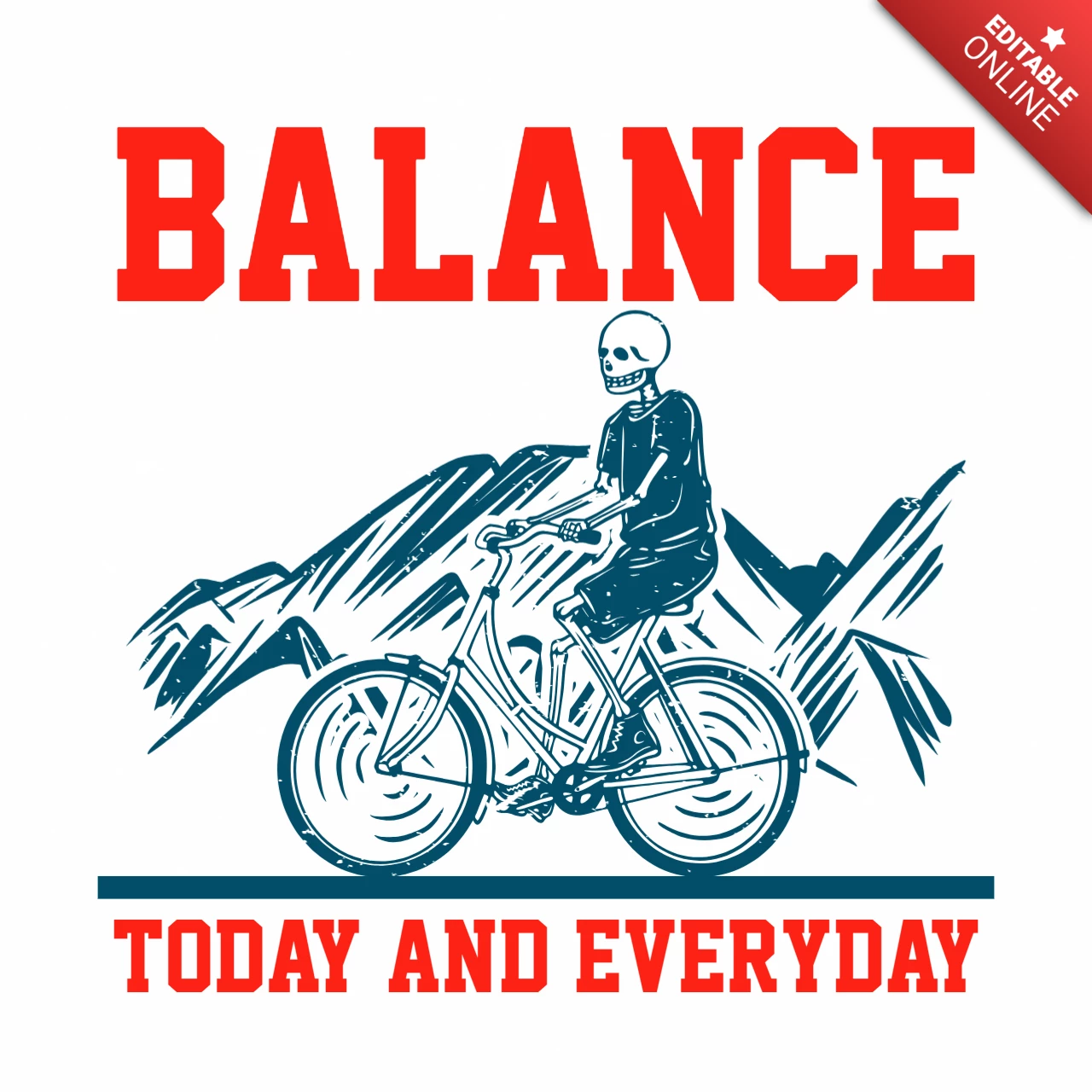 Skeleton Riding Bicycle Vintage T-shirt Design Template