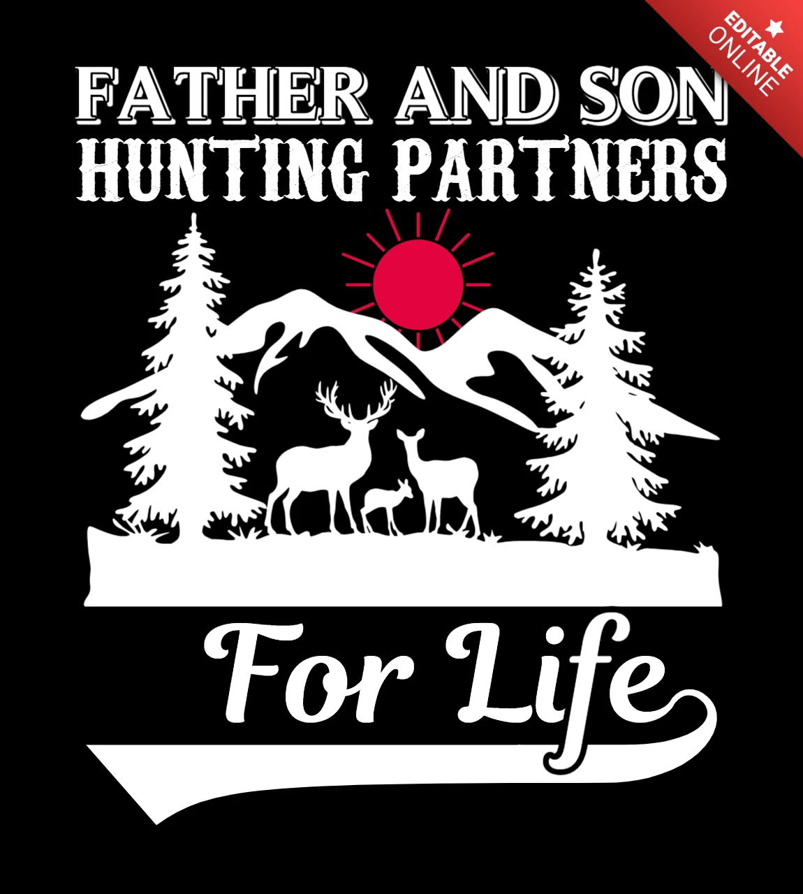 Modello di design per partner di caccia padre e figlio con tema montagna e foresta