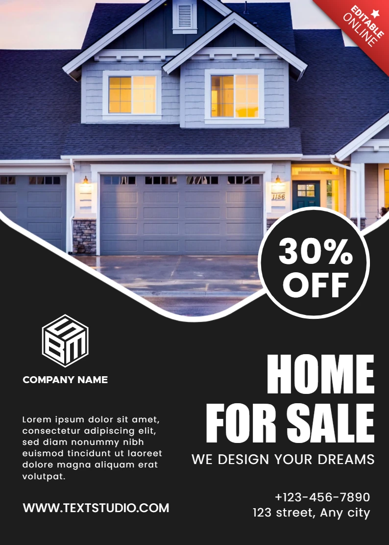 Modèle de flyer immobilier design moderne promotion maison à vendre