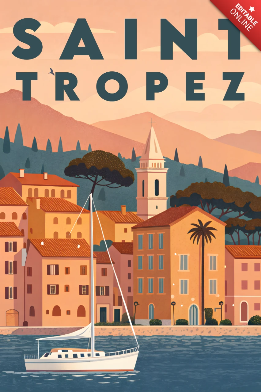 Saint Tropez vintage retro flat reisposter sjabloonontwerp voor wanddecoratie