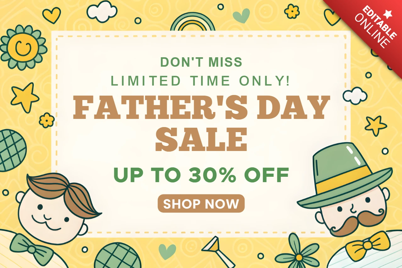 Cheerful Father's Day Sale Template Design - Doodles and Characters