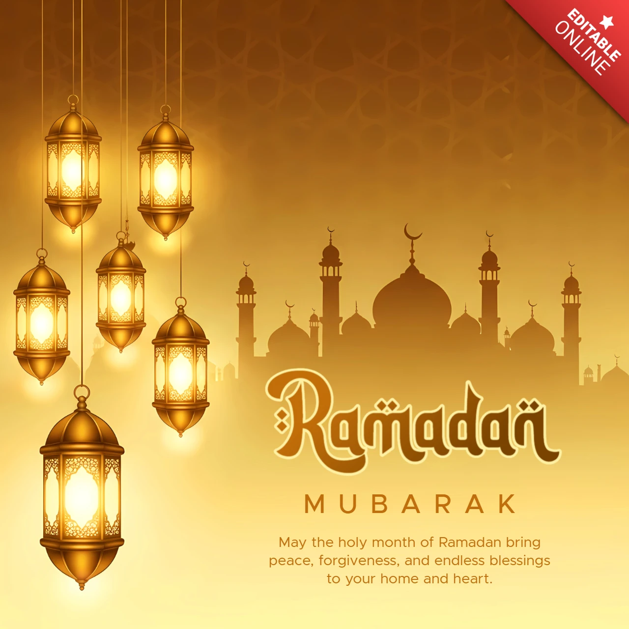 Template de design de lanterna do Ramadã para cartões de saudação