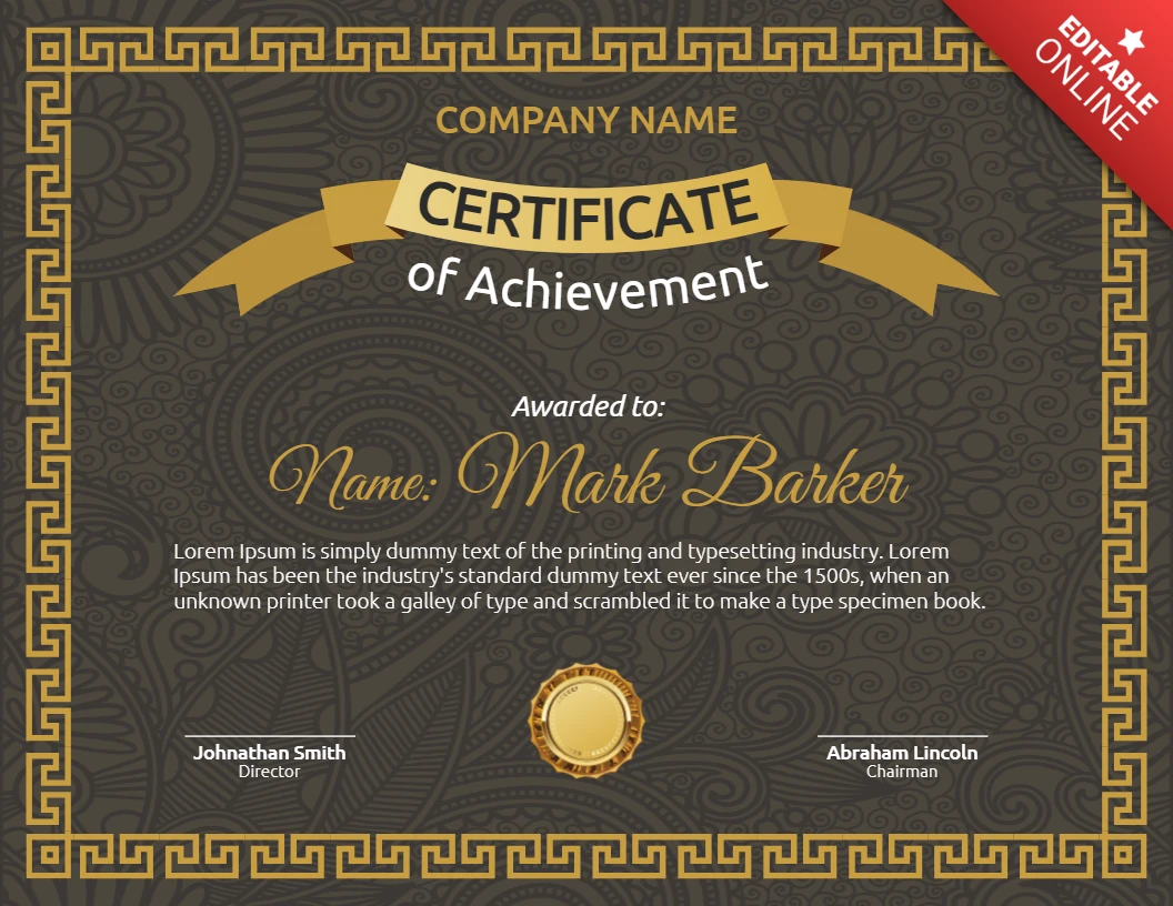 Elegant Certificate Of Recognition Vintage Frame Post Design Template