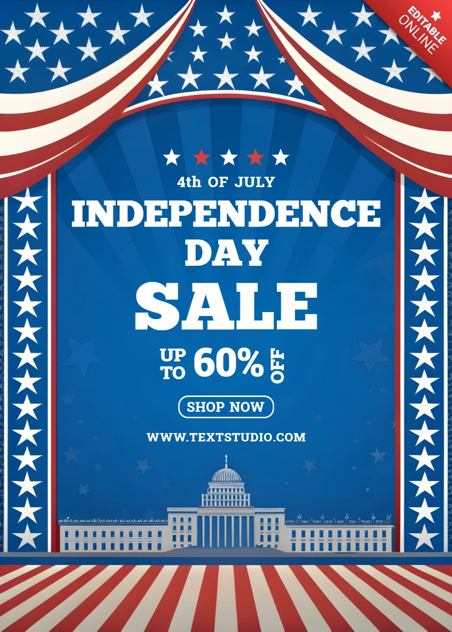 Independence Day Sale Design Template with Patriotic Red White and Blue Elements
