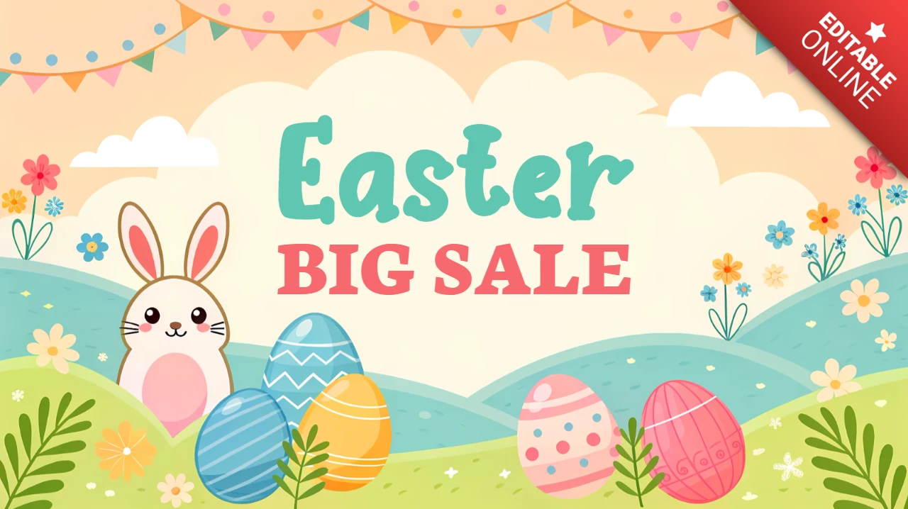 Easter Sale Design Template: Whimsical Bunny and Colorful Eggs