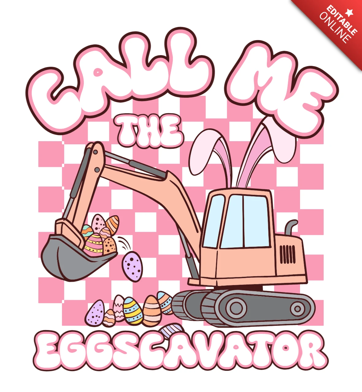 Kinder Ostern Bagger Hasenohren & Eier Bau T-Shirt Design Vorlage