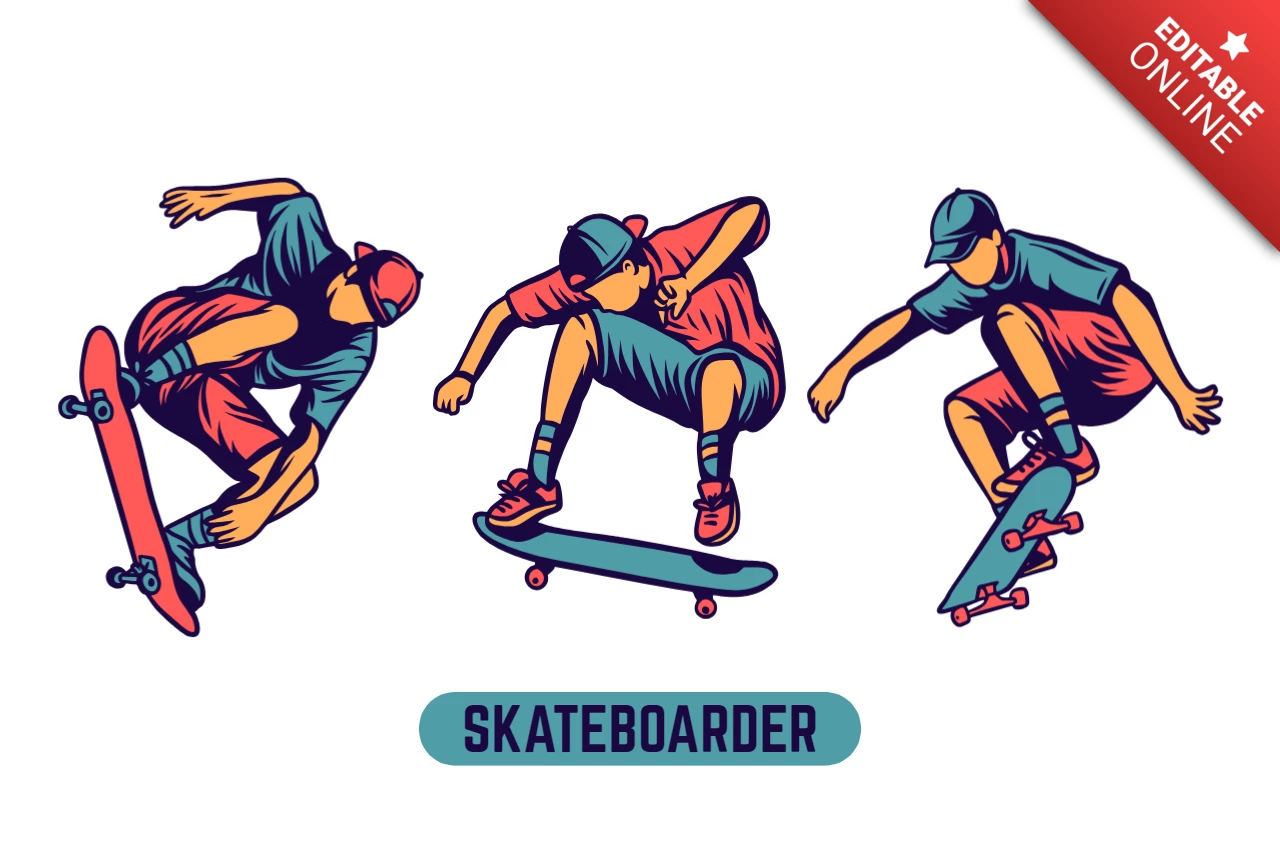 Illustration colorée d'un skateboarder