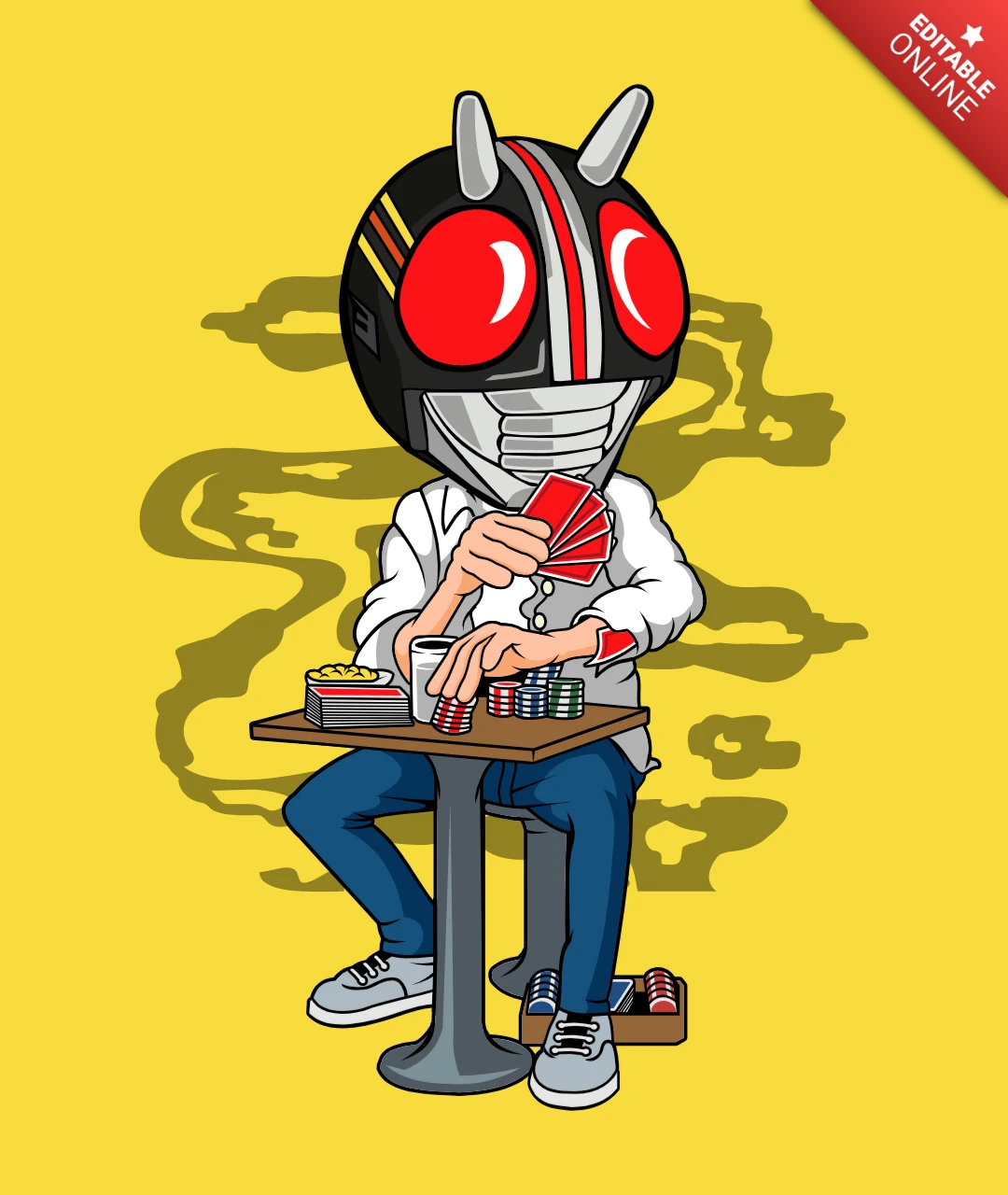 Kamen Rider Gambler Comic Caricature Pop Culture T-Shirt Design Template