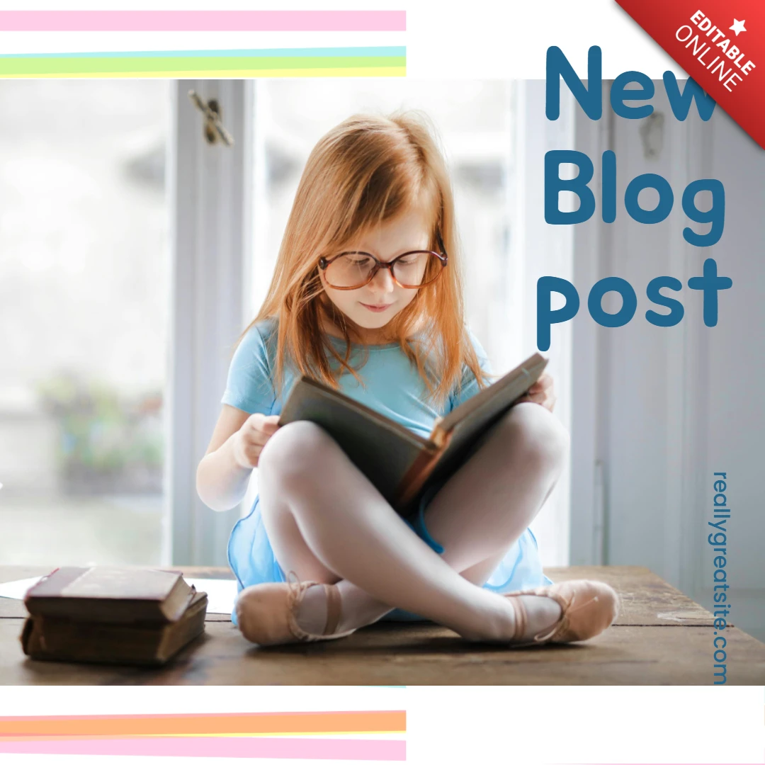 Crianças leem livro novo blog post instagram post design template