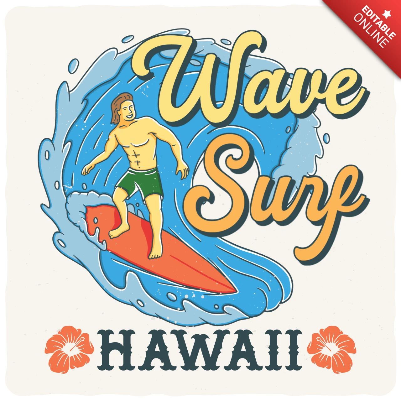 Hawaiian Surfer On The Wave T-shirt Design Template