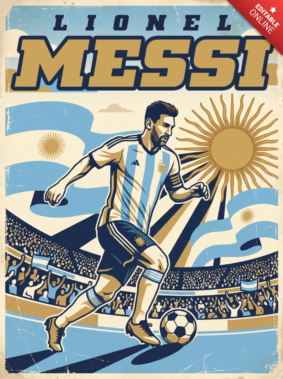 Lionel Messi Argentina Soccer Superstar Vintage Retro National Team Hero Stadium Fans Flag Celebration Poster Illustration 2026