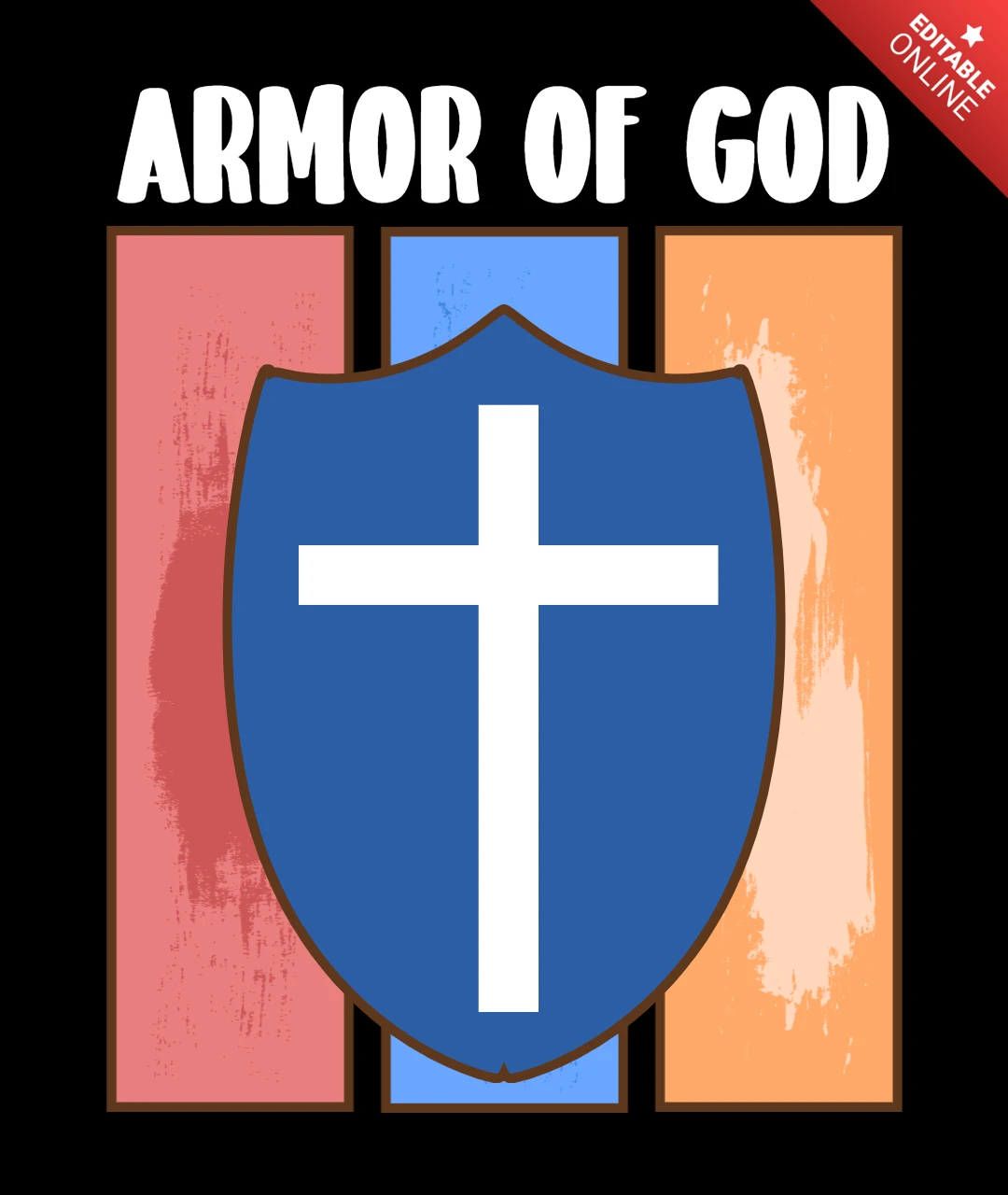 Camiseta com design de gráfico de armadura de Deus com cruz e escudo cristão