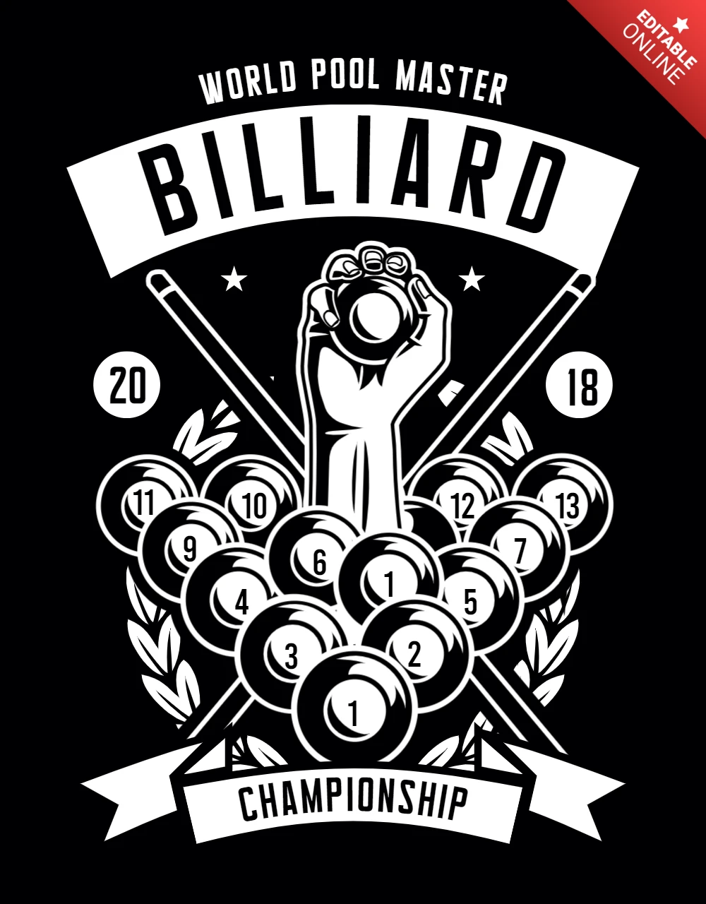 Modelo de design de camiseta de campeonato de bilhar