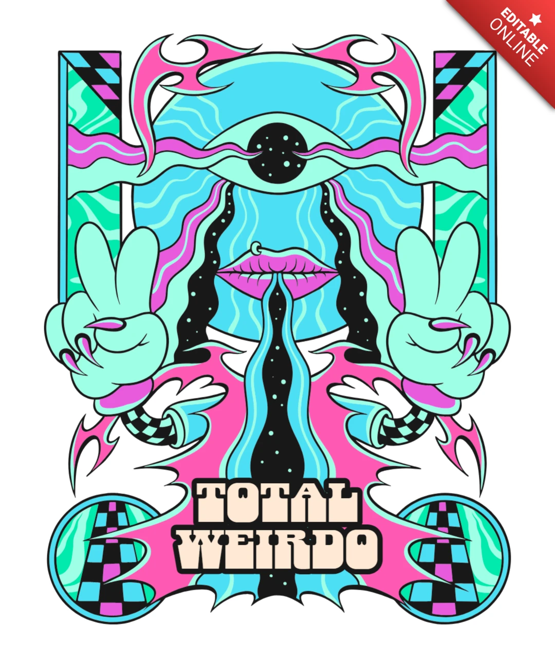 Total Weirdo Retro Design Template with Vibrant Psychedelic Art Style