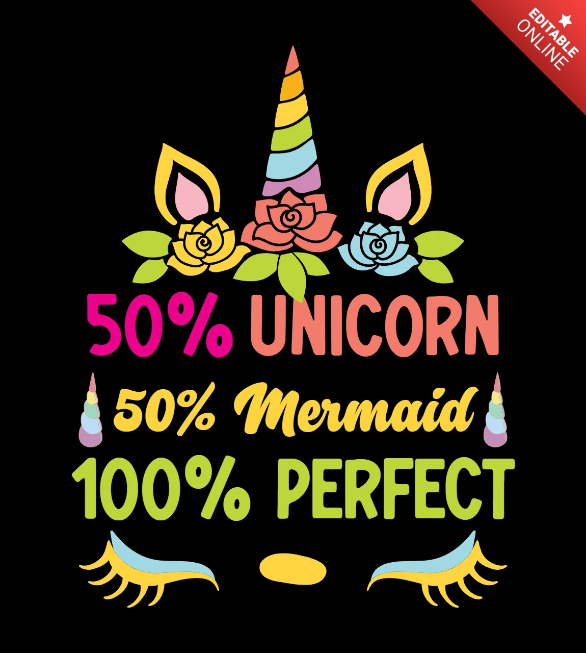 Unicorn and Mermaid Typography T-shirt Design Template