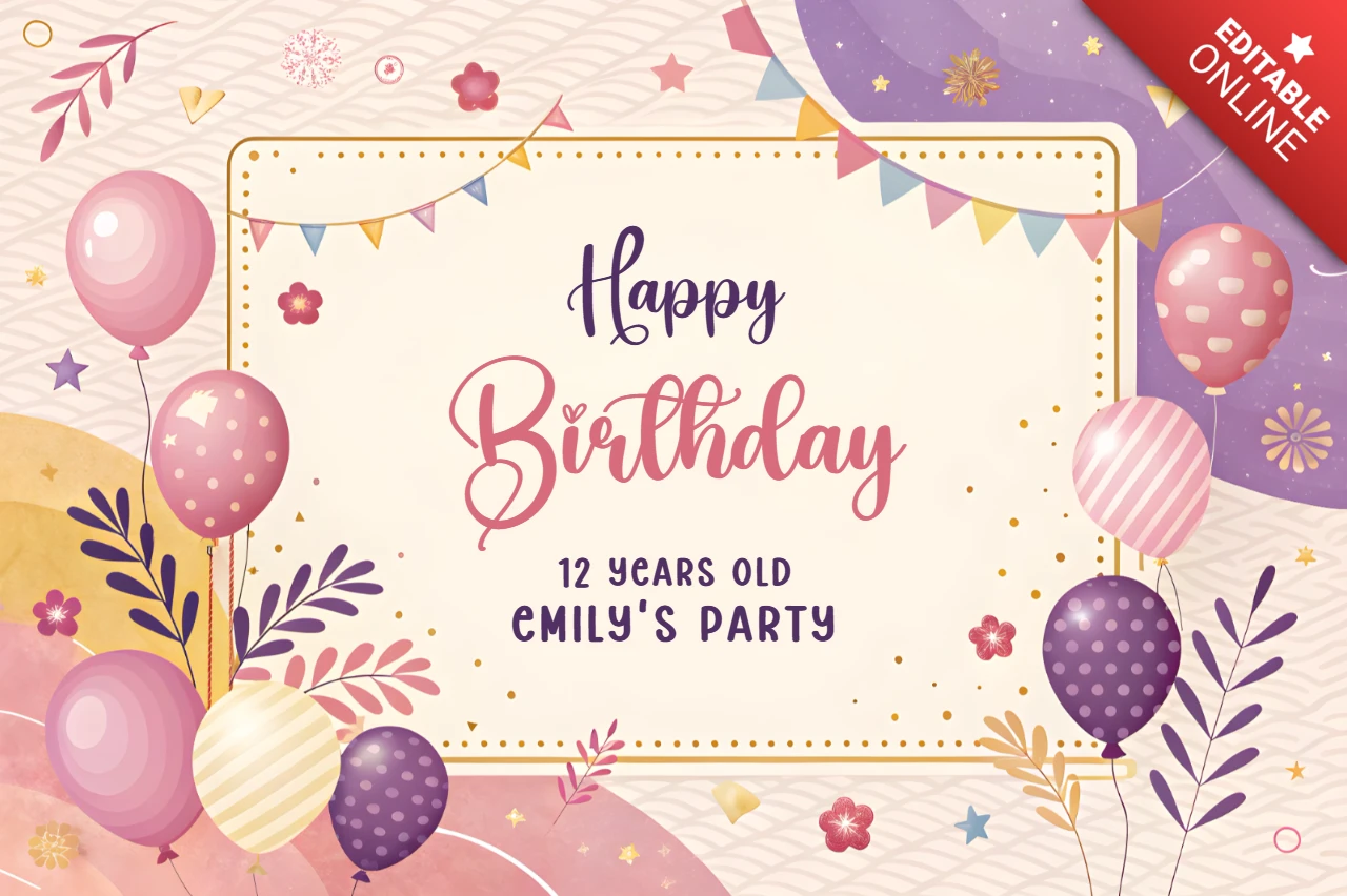 Pastel Birthday Party Template Design for Girls – Editable Celebration Invitation