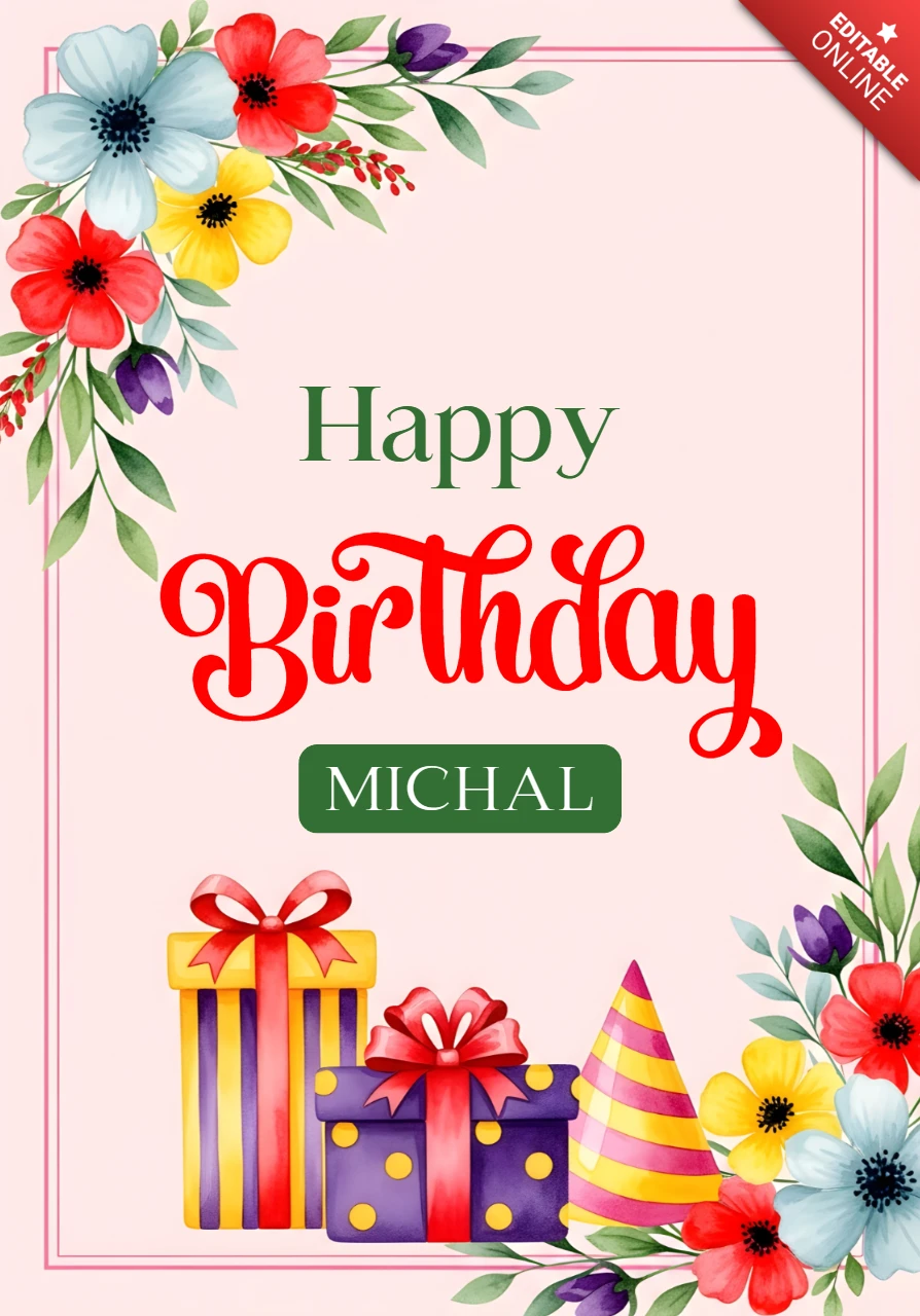 Florales Geburtstagsfeier-Template mit Geschenken-Design für Grußkarten