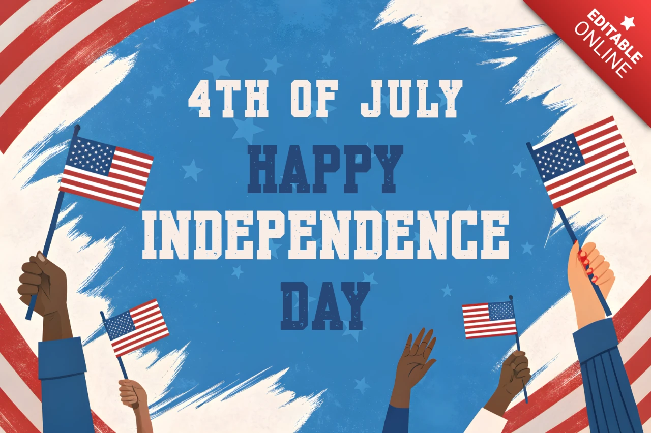 Independence Day Celebration Design Template with American Flags and Hands