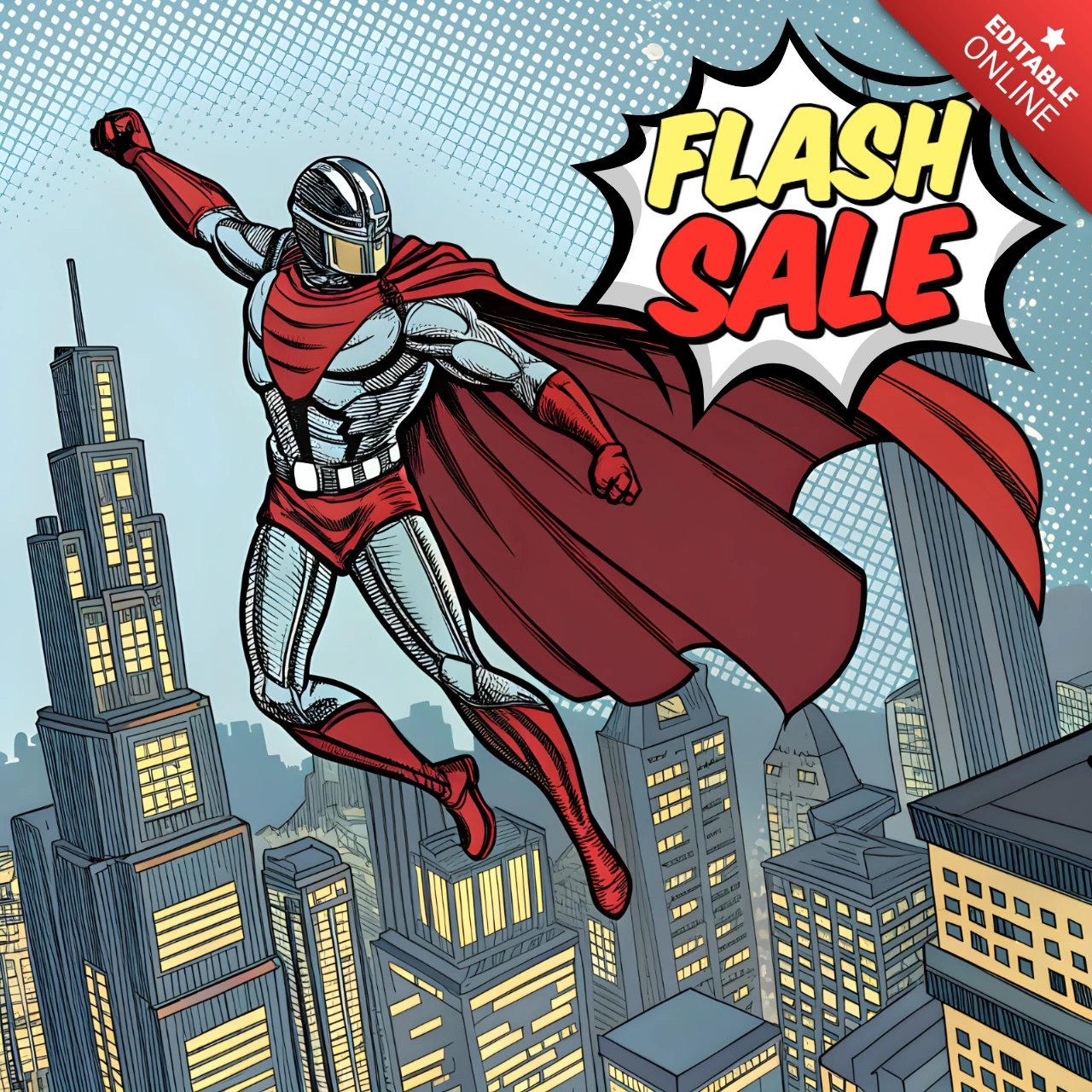 Comic-Stil Superheld Blitzverkaufs-Promotion-Vorlagendesign