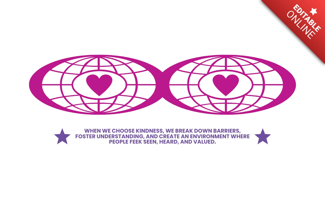Plantilla de diseño de amabilidad para campañas de concienciación con gráficos de corazón y globo.