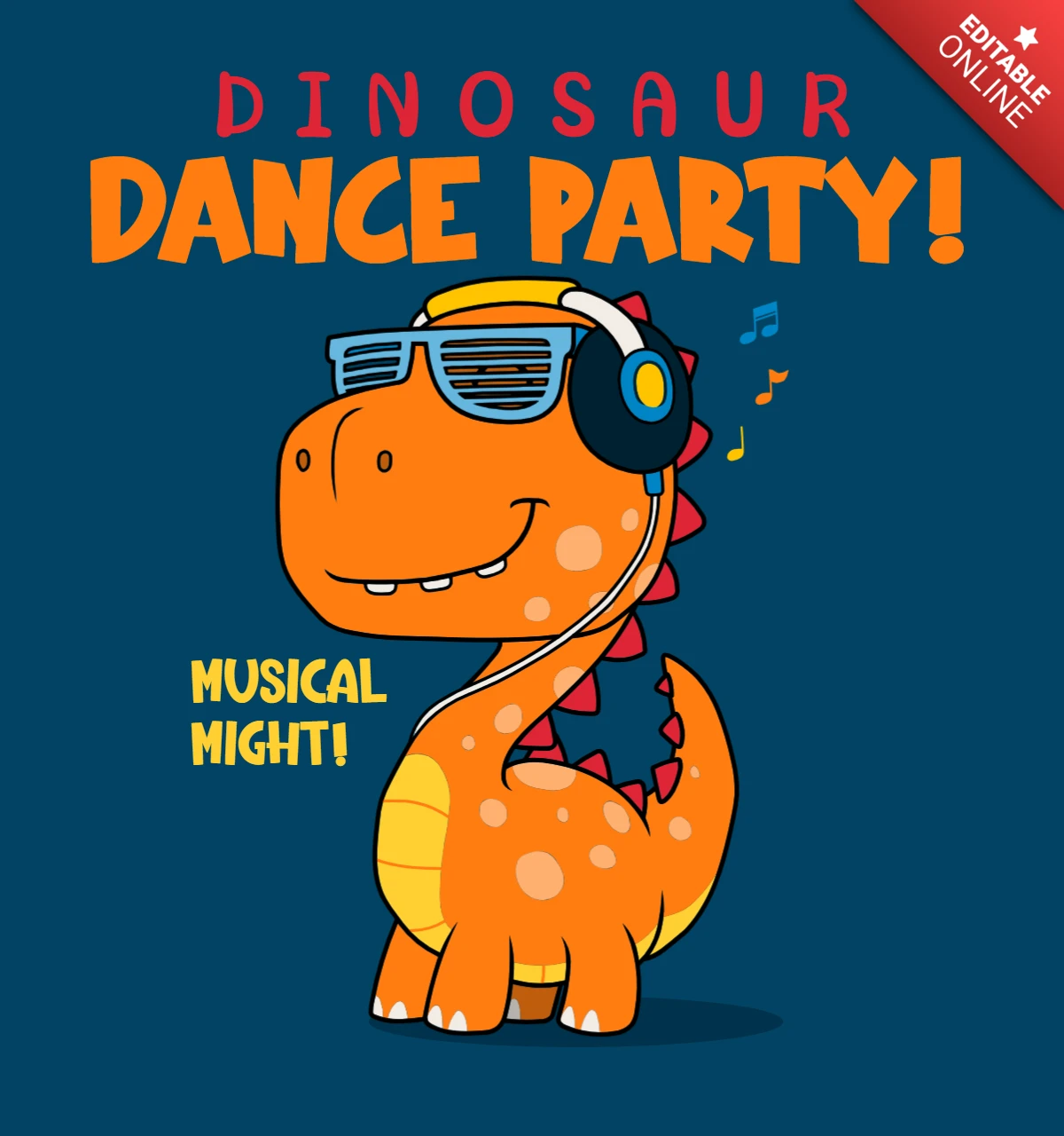 Plantilla de diseño de fiesta de baile con dinosaurios para eventos infantiles