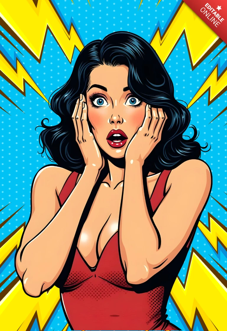 Vintage Pop Art Surprise Expression Woman Template