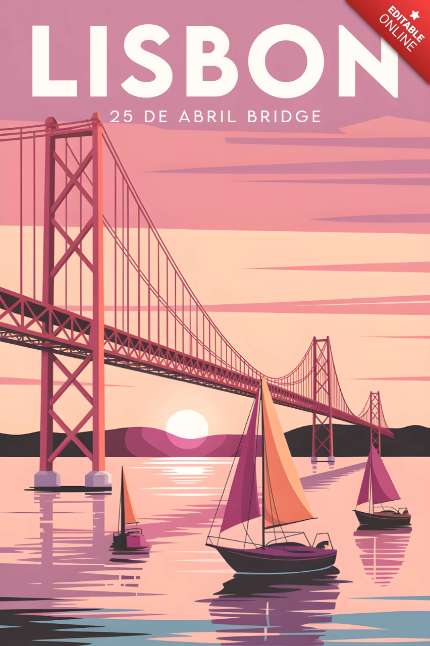 Template de design vintage da ponte 25 de abril de Lisboa para cartazes de viagem