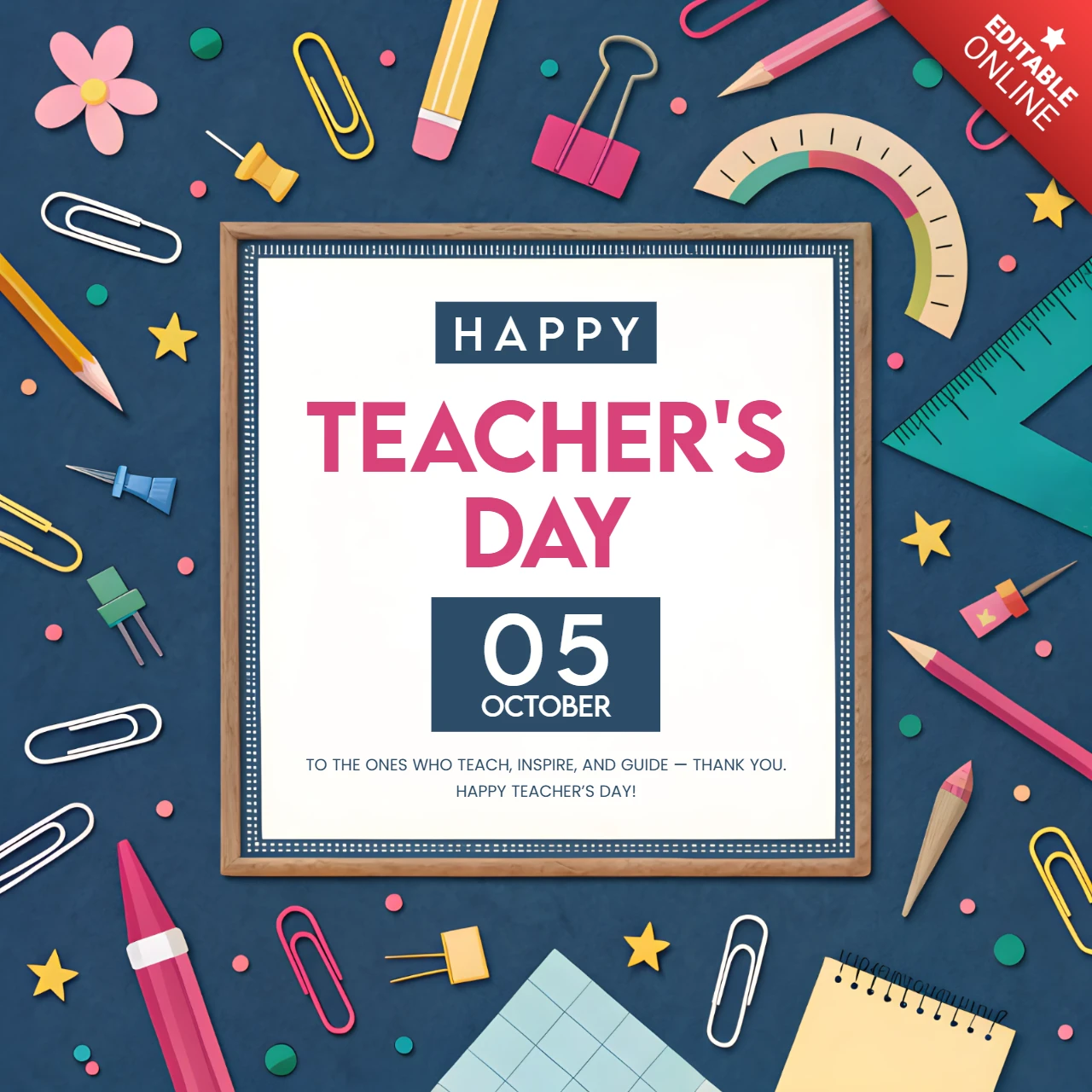 Colorful Teacher's Day Celebration Template - Editable Design for Creative Educators