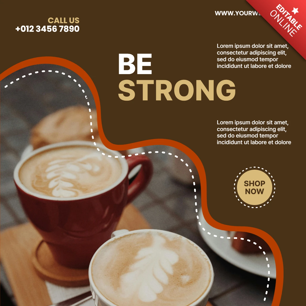 Be strong kahve dükkanı sosyal medya gönderi tasarım şablonu