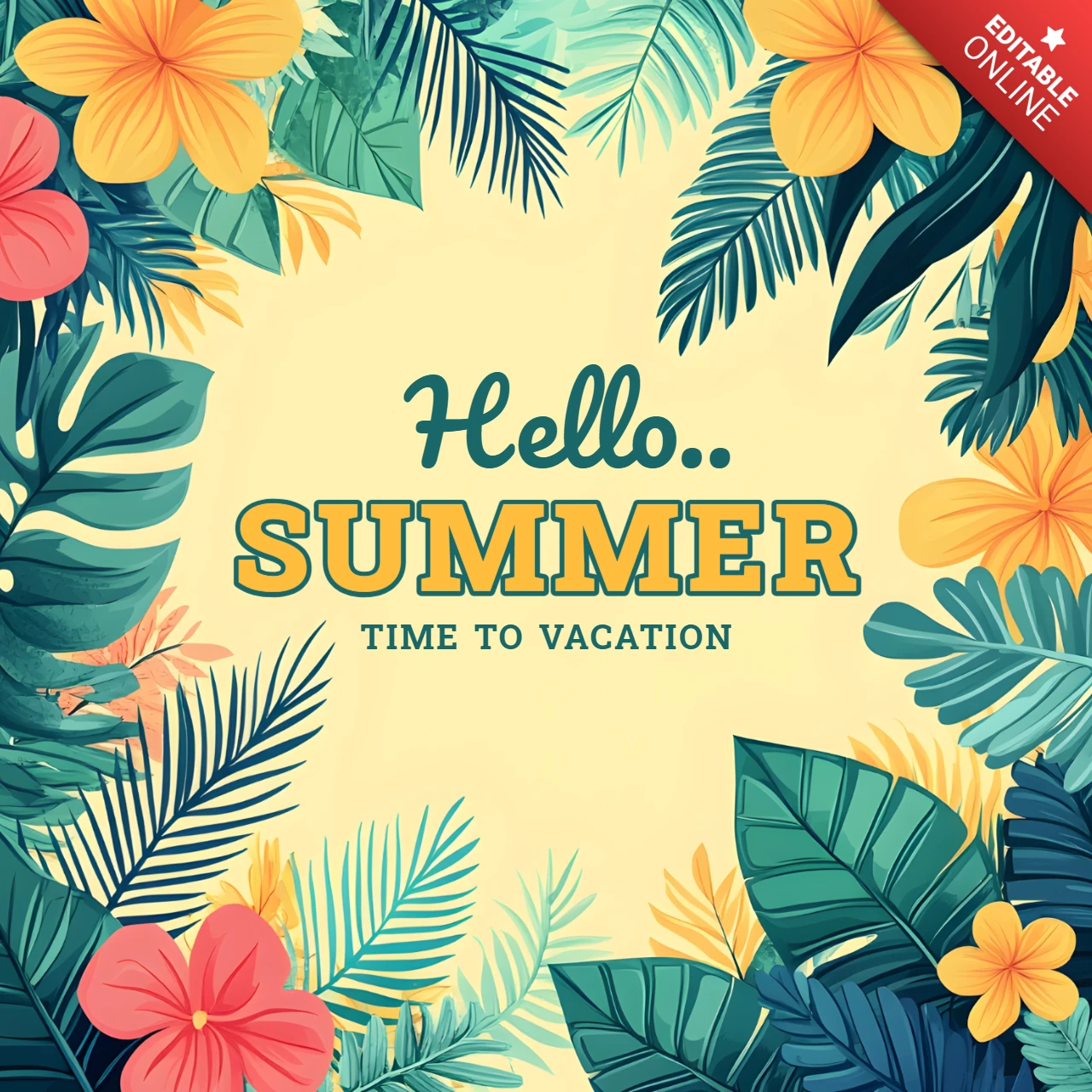 Summer Vacation Tropical Design Template with Floral Elements