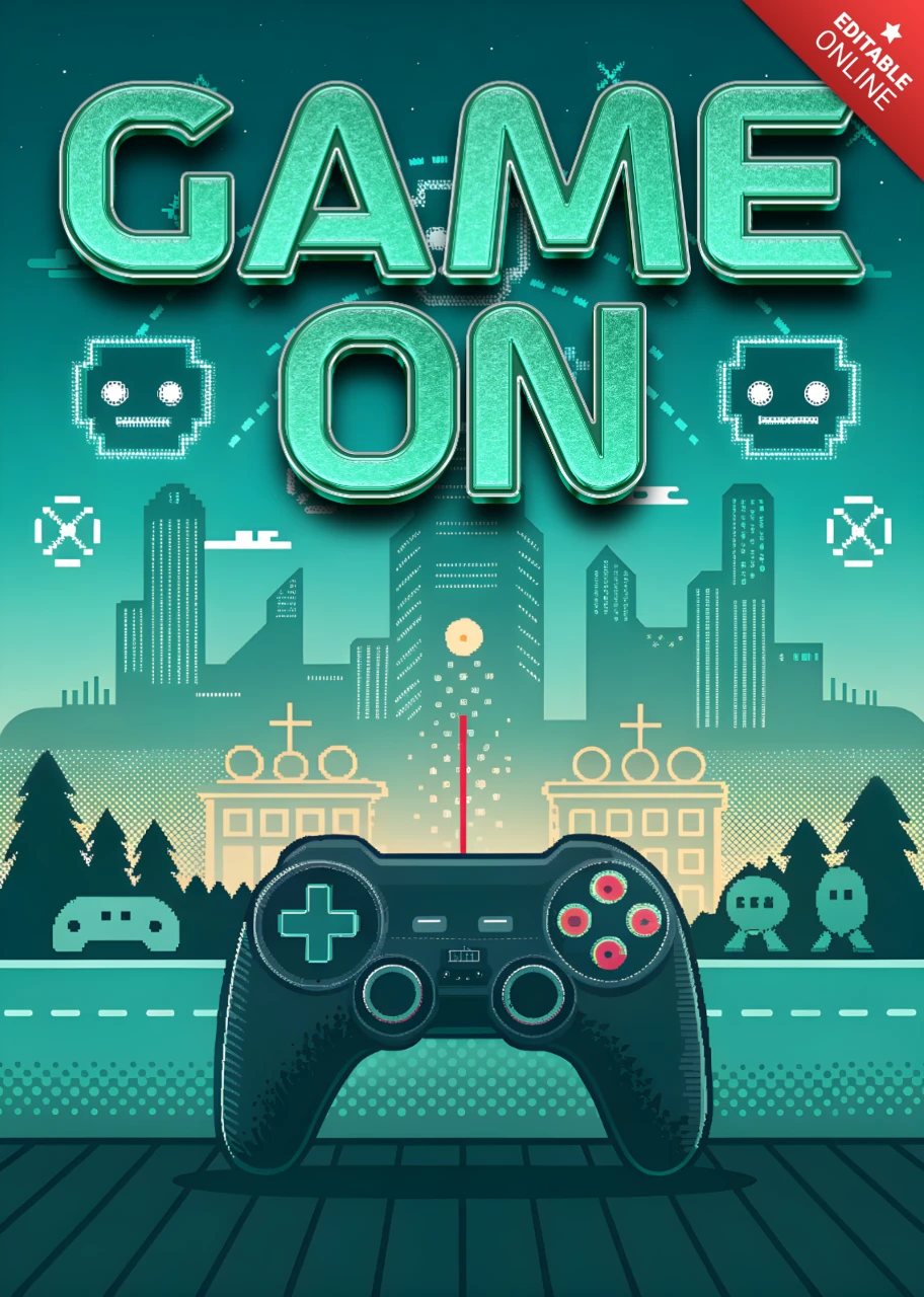 Retro-Gaming-Designvorlage für T-Shirts mit Controller und Pixel-Art-Stil