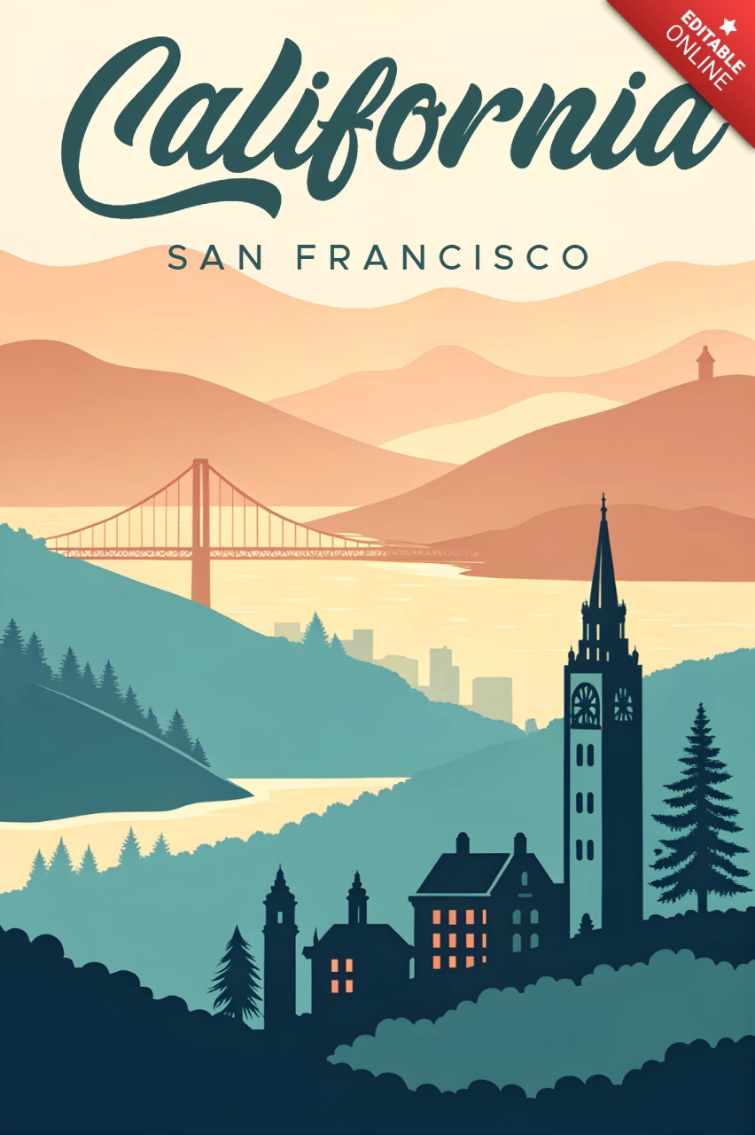 California San Francisco design vintage per poster di viaggio