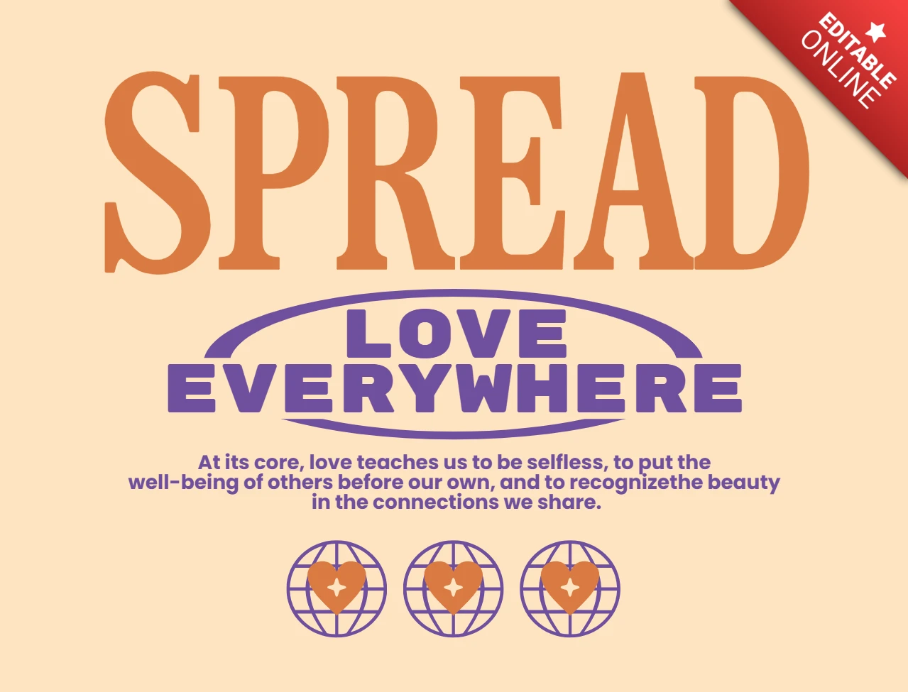 Difunde amor en todas partes, íconos de corazón, diseño de camiseta con cita de conexión desinteresada.