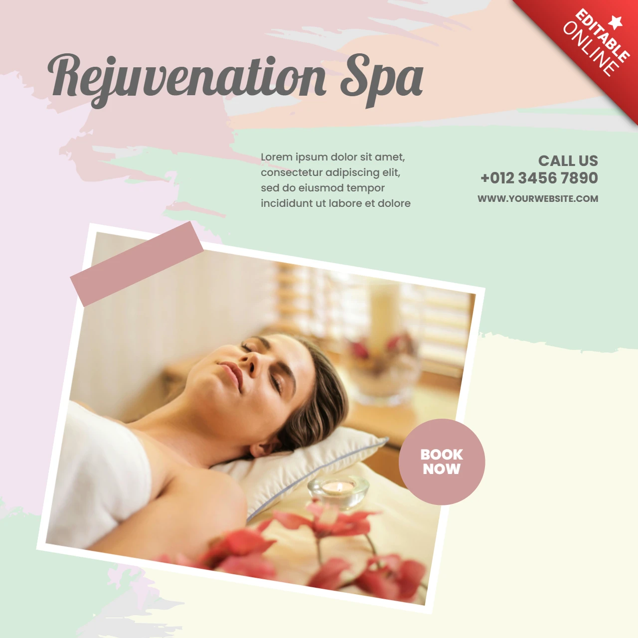 Pastel Spa Center Promotional Social Media Post Design Template