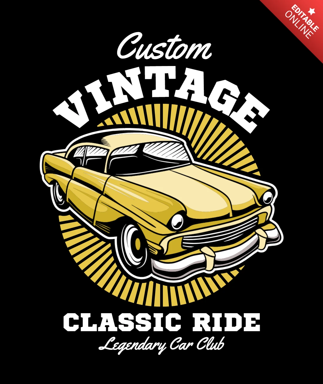 Clube de carros lendário - template de design de merchandising de passeio clássico vintage