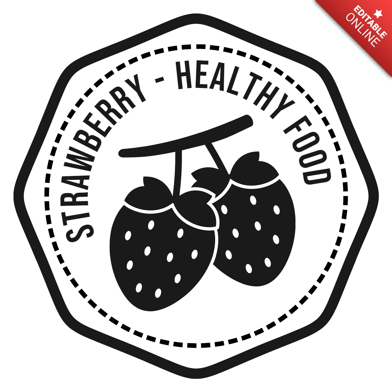 Ontwerpsjabloon aardbeien gezond voedsel postzegel logo